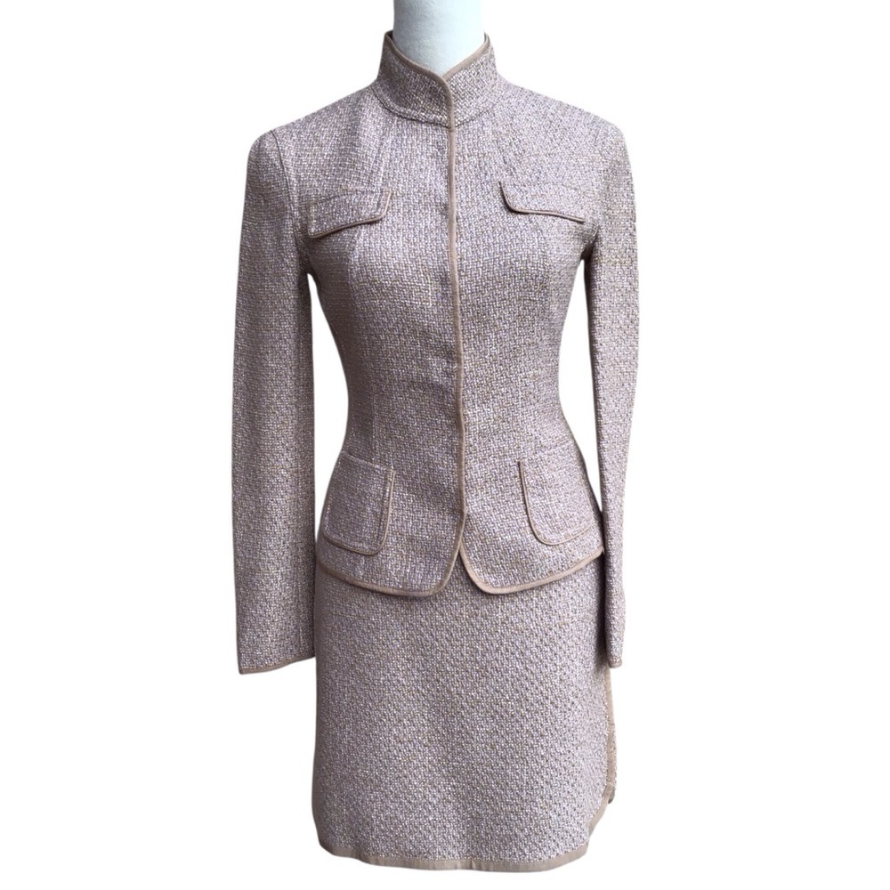 Eli Tahari Lavender Tan Tweed Skirt Set